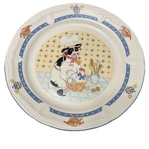 Vintage Newcor Kitchen Kow Dinner Plates Set 4 Farm Cow Chicken 11" Stoneware